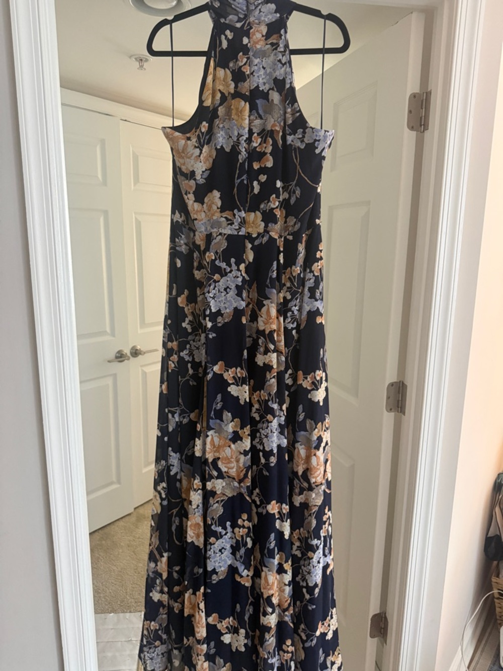 Lauren Ralph Lauren Navy Floral Halter Gown with Belt - Picture 4 of 5